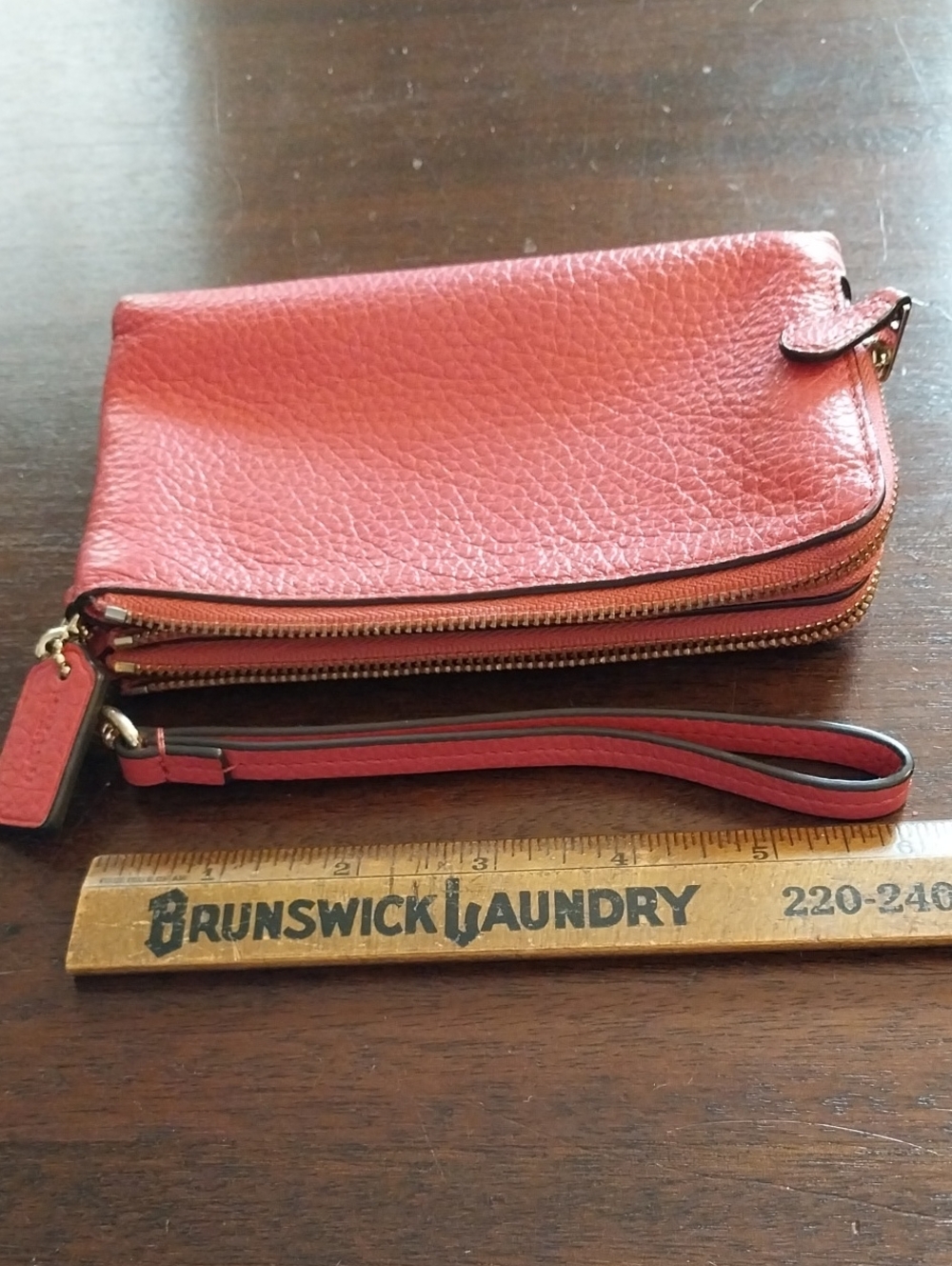 Coach Pebbled Leather Wristlet Wallet - Pinkish Red, Gently Loved - Picture 2 of 9